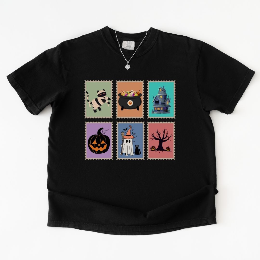 Halloween Cat Stamps Premium Tee