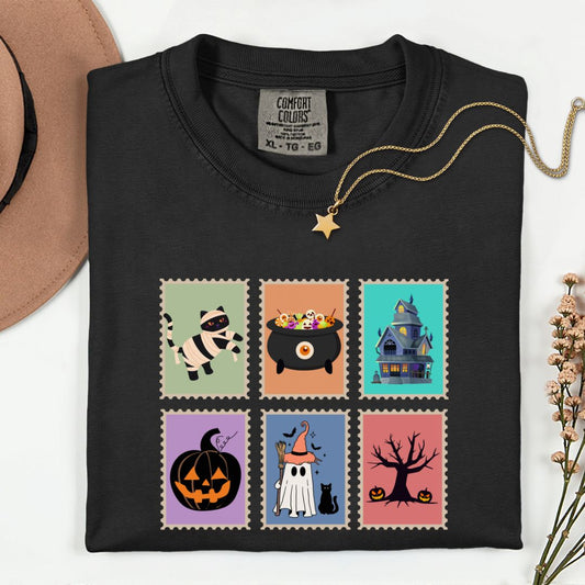 Halloween Cat Stamps Premium Tee